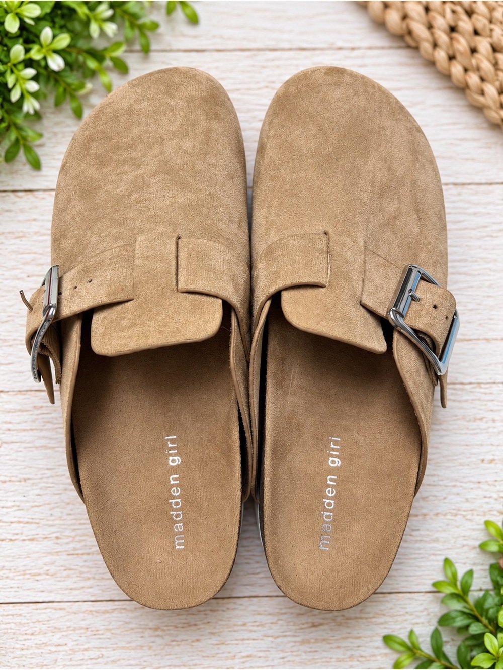 Madden Girl Suede Buckle Clog Slides in Tan size women  10